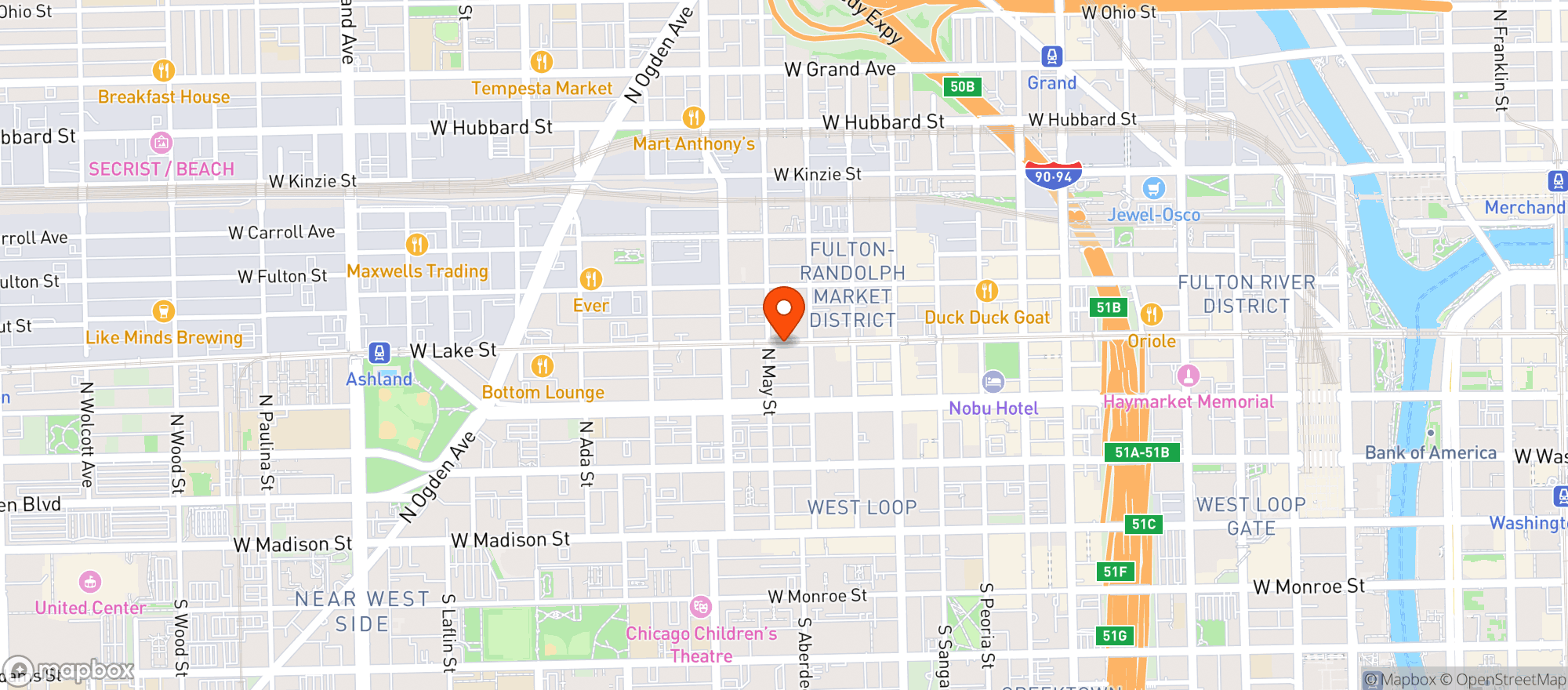 Map showing West Loop Wine & Spirits
