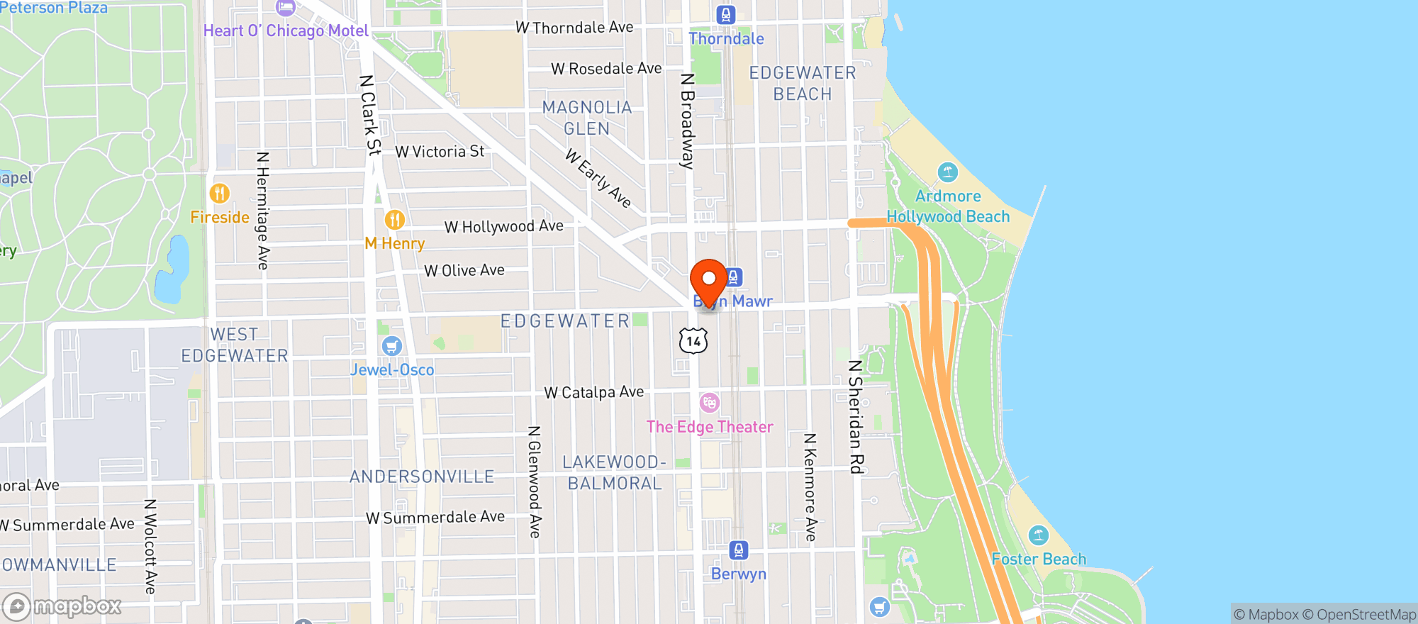 Map showing EDGEWATER WINE & SPIRITS