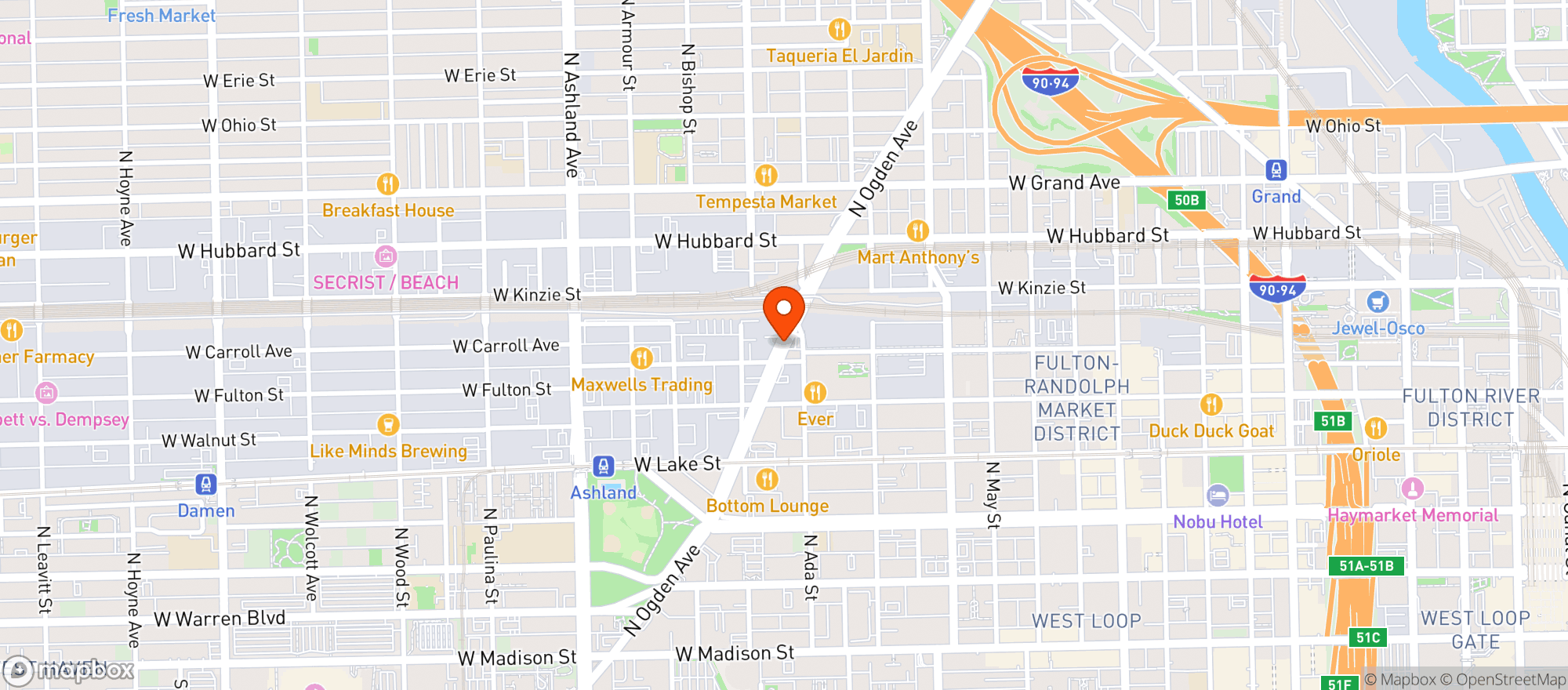 Map showing Blue Plate Catering