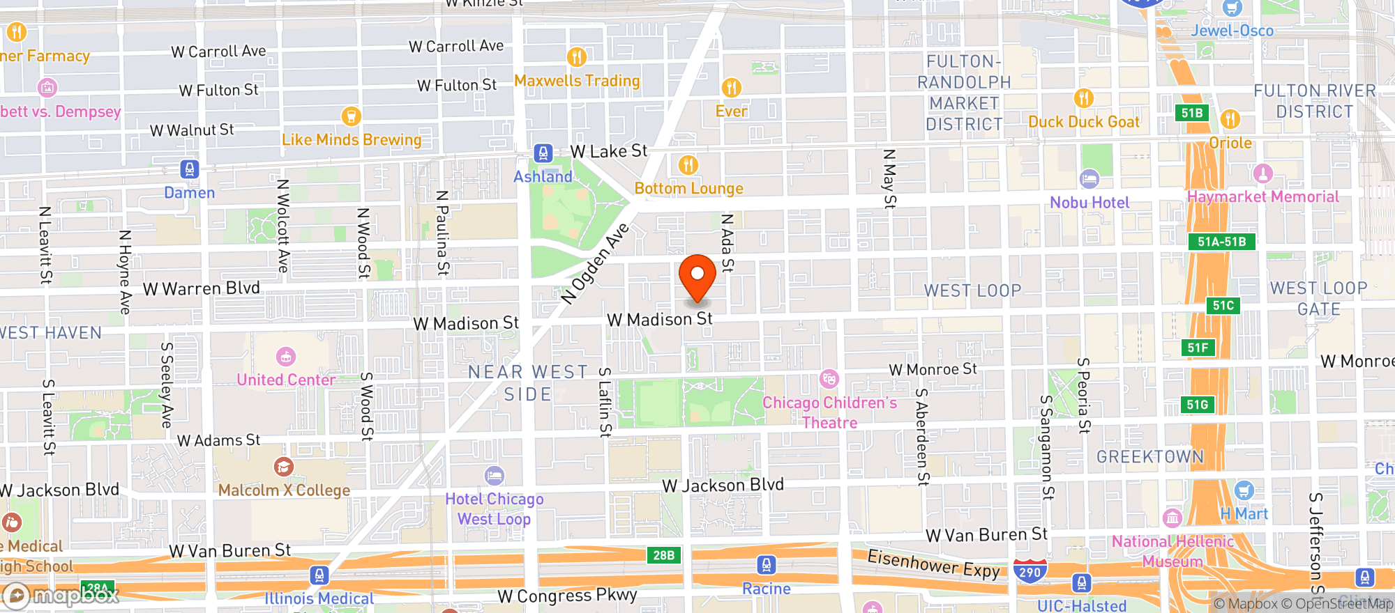 Map showing Johnnys Ice House - Chicago 1350