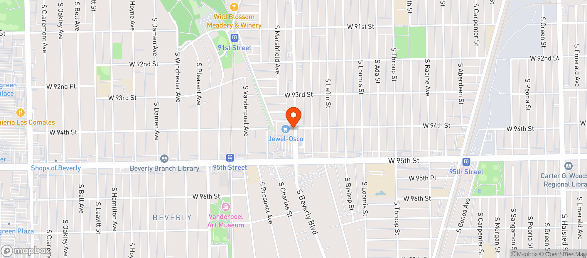 Map showing Jewel Osco #3176- S Ashland