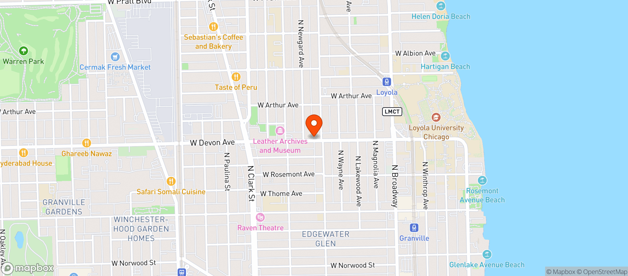 Map showing 1410 W Devon Ave