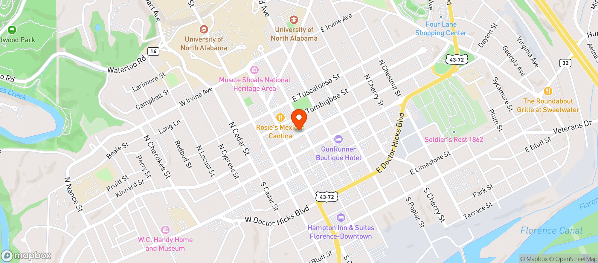 Map showing Lost Pizza Co Shoals