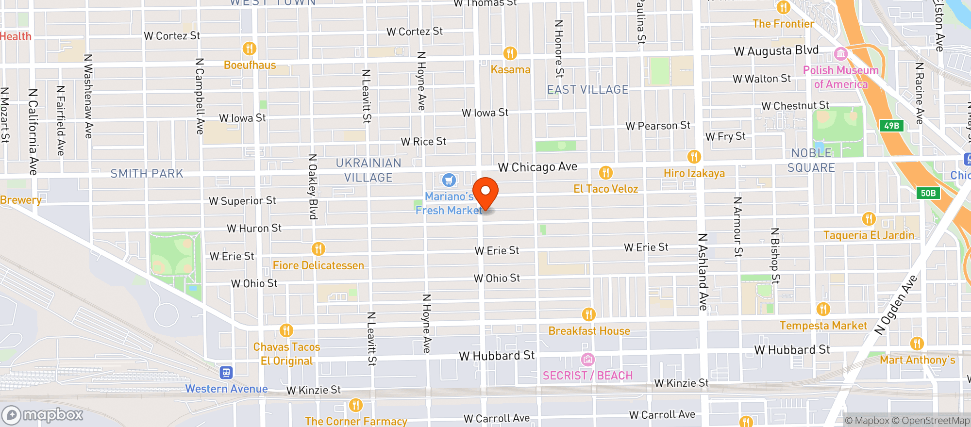Map showing Damen Tavern