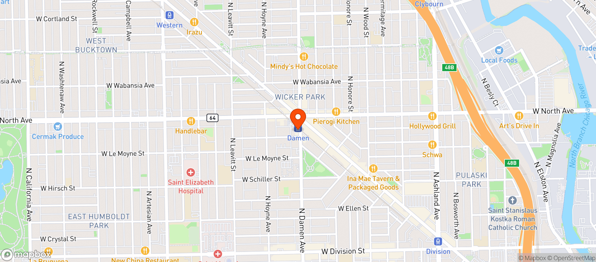 Map showing Blue Line Cafe