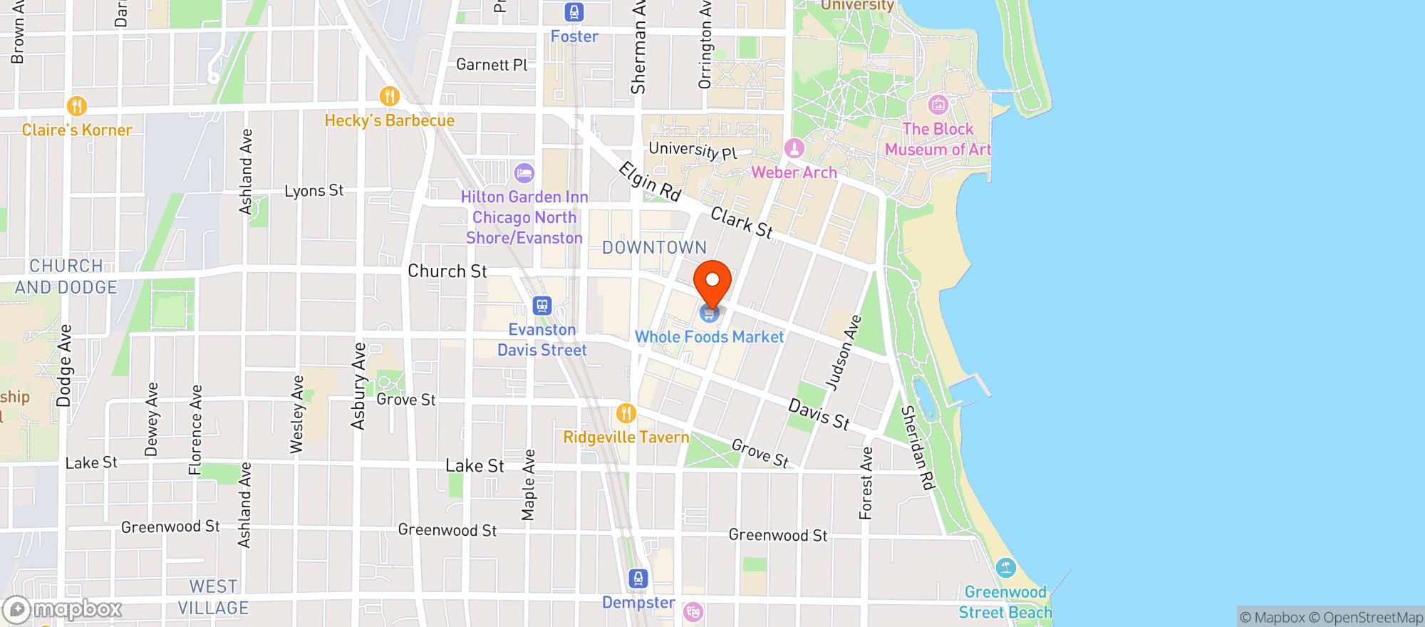 Map showing Whole Foods Market - Downtown Evanston Store