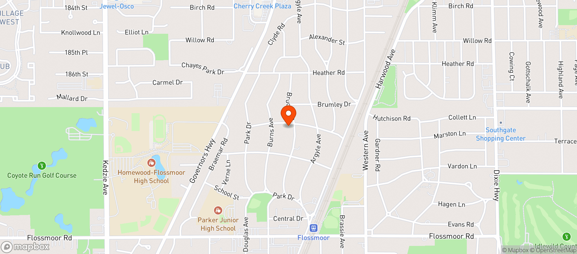 Map showing Beyond Borders Cafe - Flossmoor - Gordon Dr