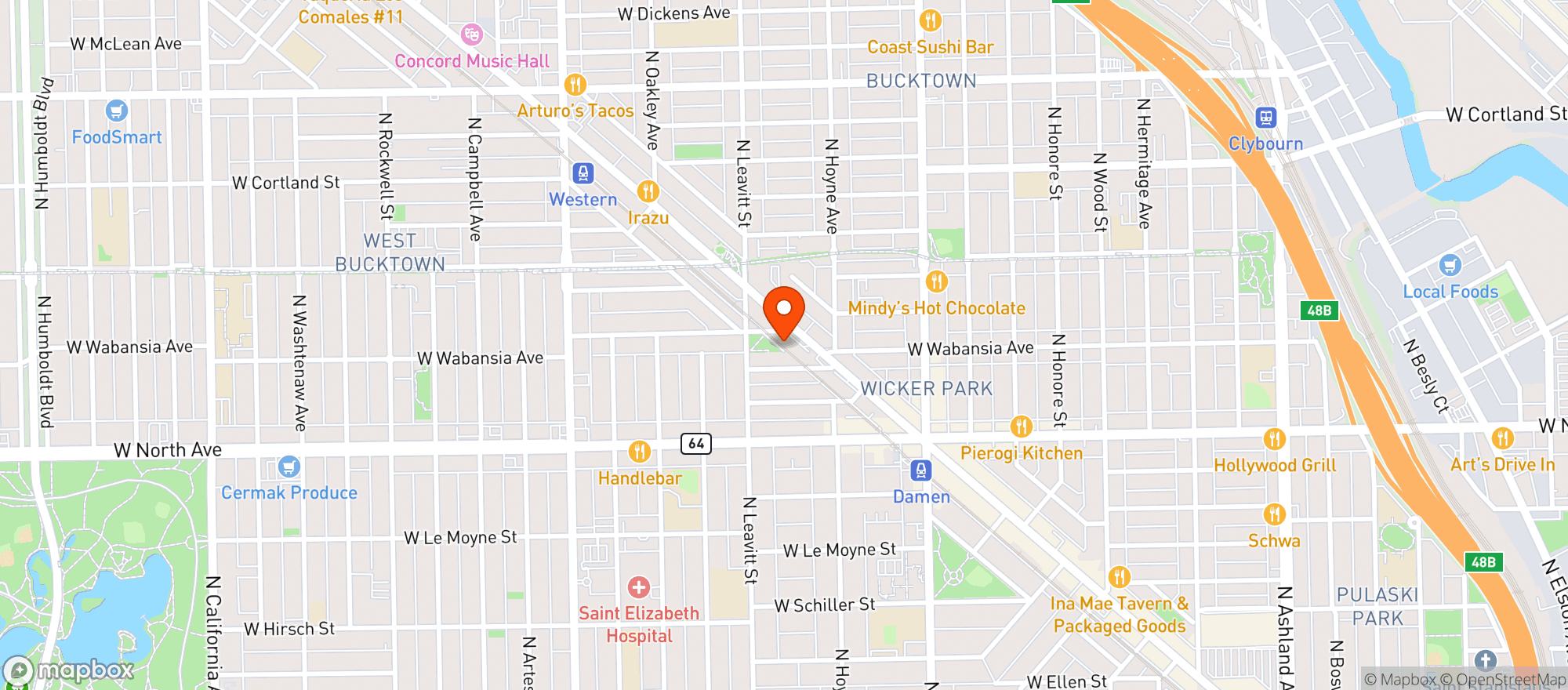 Map showing Garfields Beverage Express