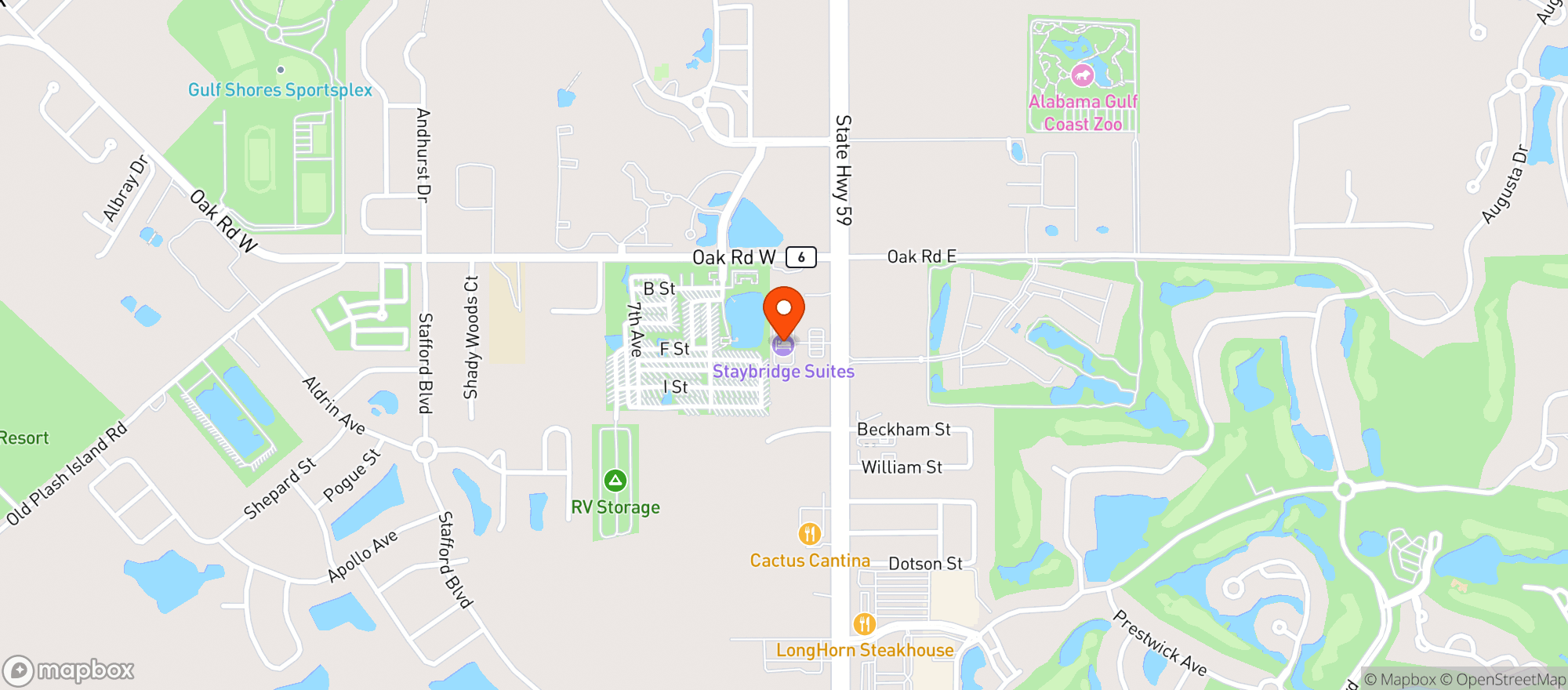 Map showing Staybridge Suites Gulf Shores