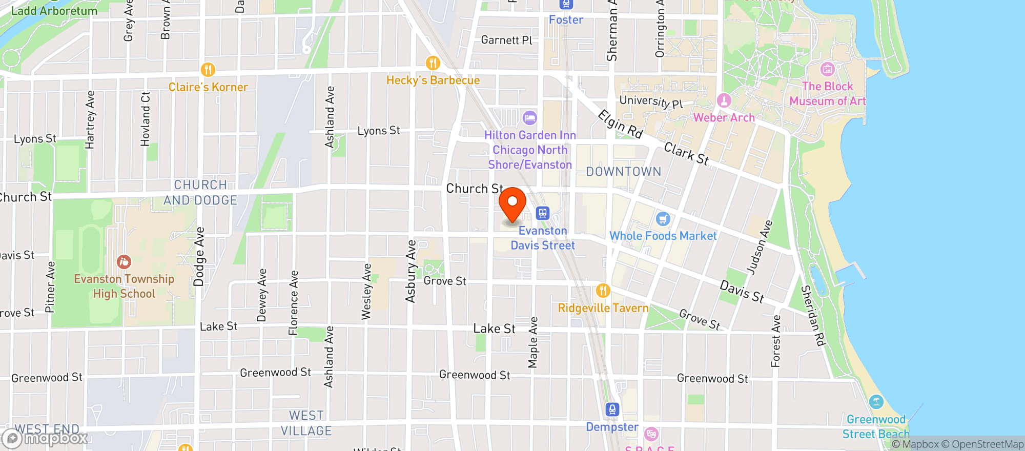 Map showing EVANSTON 1ST LIQUORS