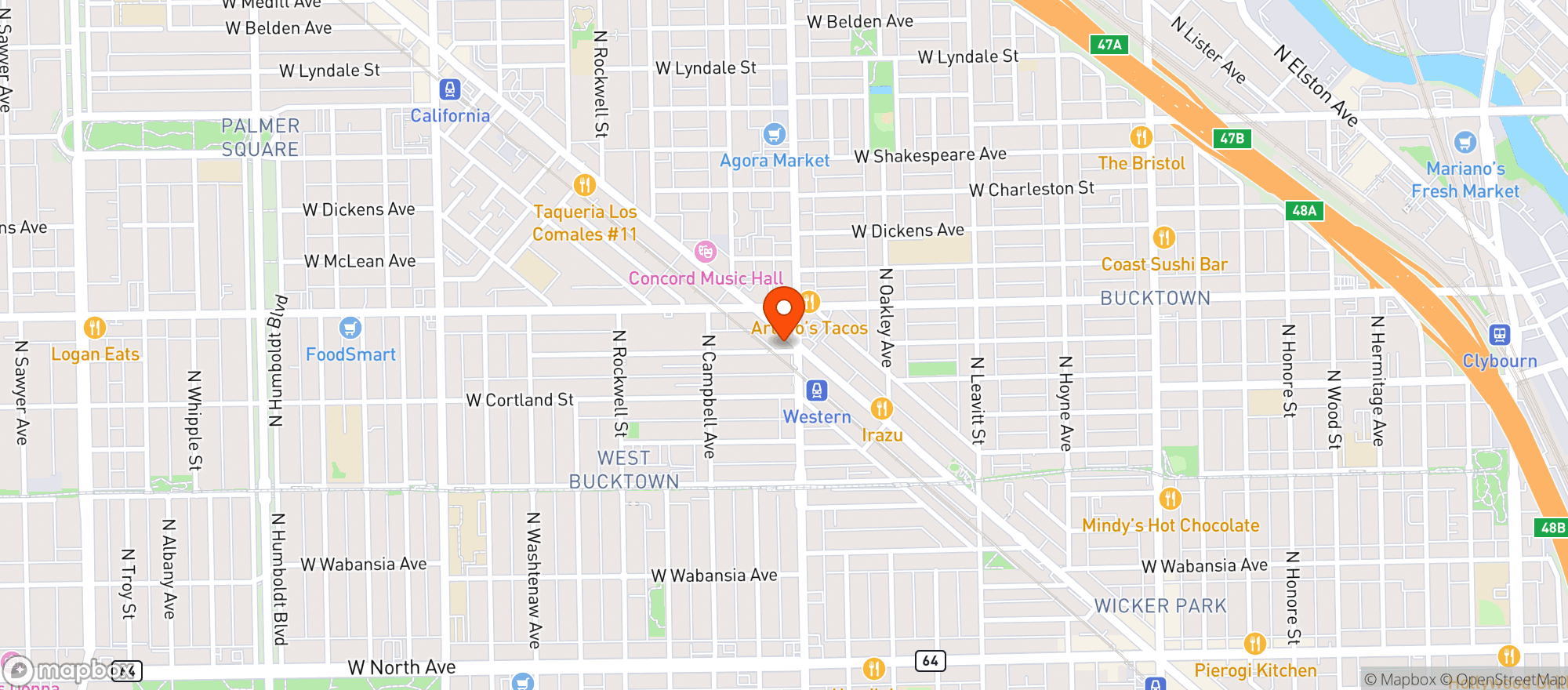 Map showing Buck Town Food & Liquor