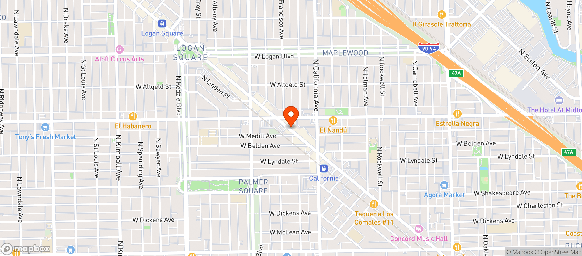 Map showing Emporium Logan Square