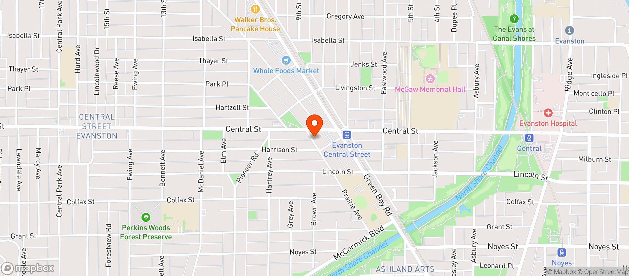 Map showing Burl Evanston