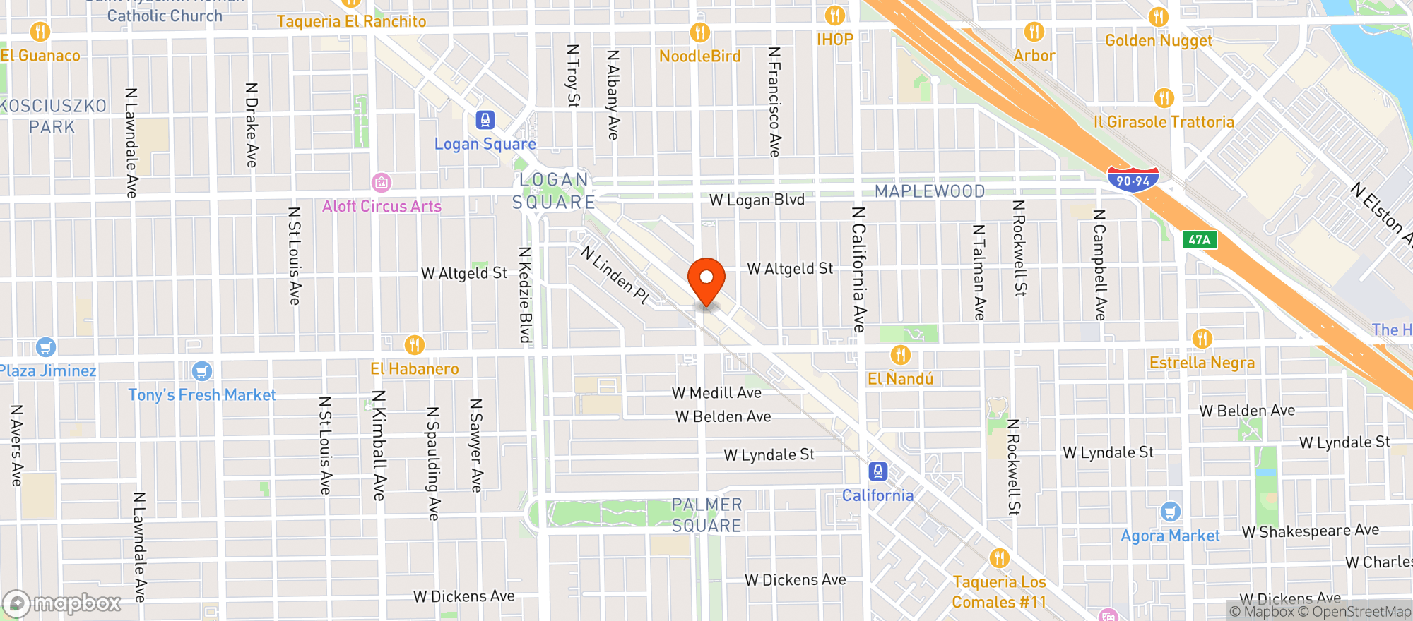 Map showing Estereo - Logan Sq