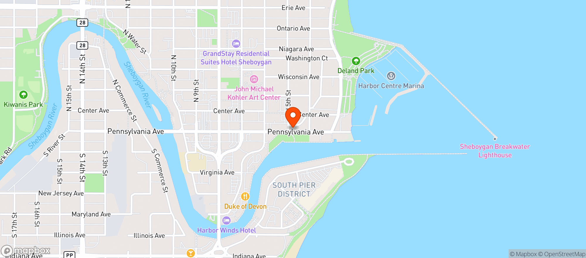 Map showing Harbor Lights-Sheboygan