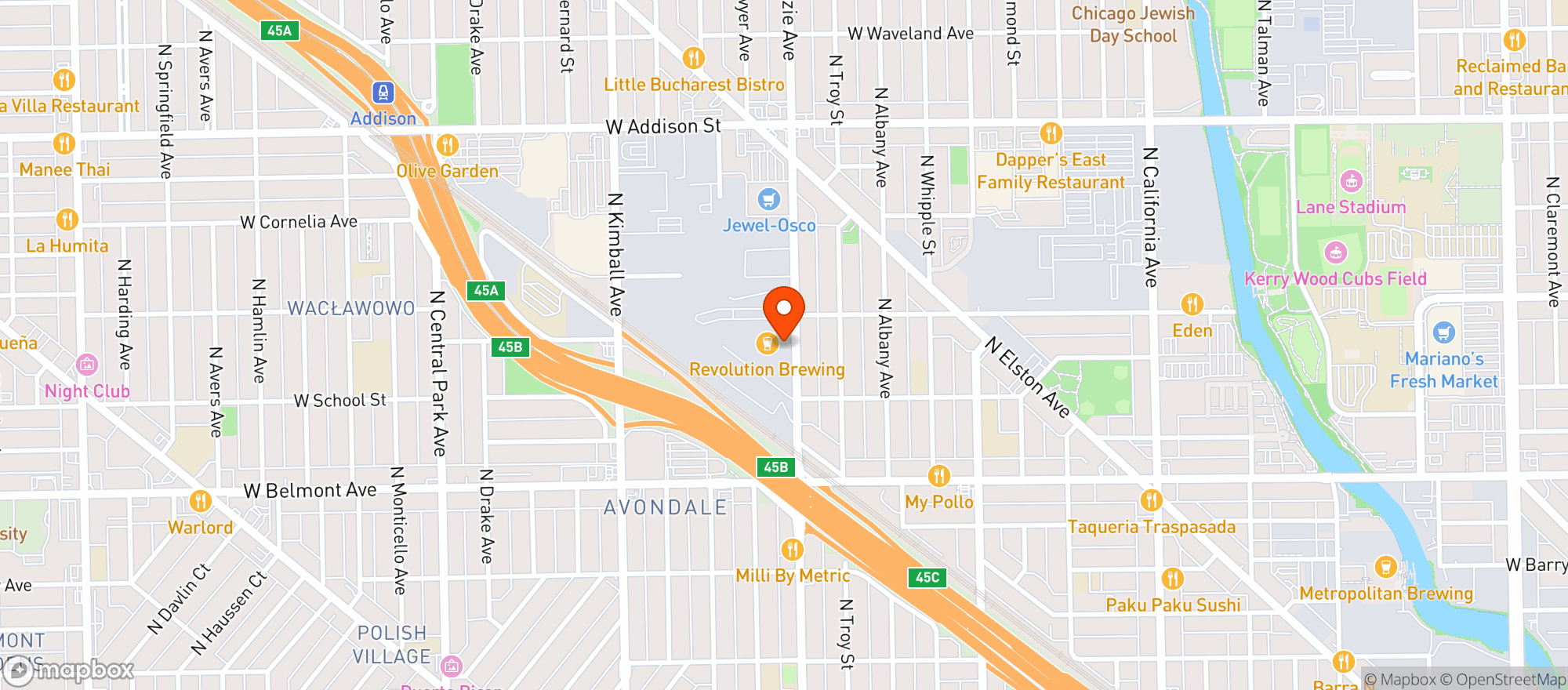 Map showing Revolution Production Brewery & Taproom