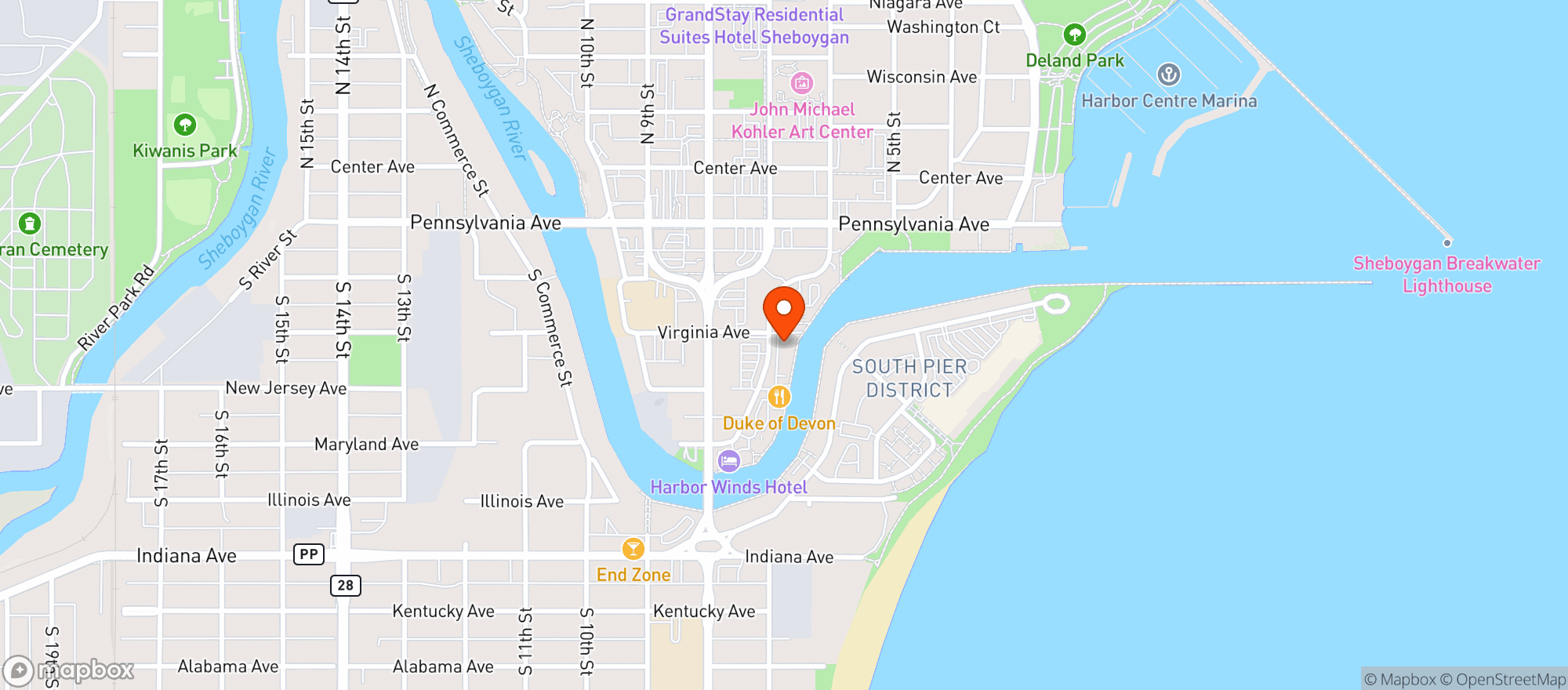 Map showing Parker Johns Pizza & Bbq