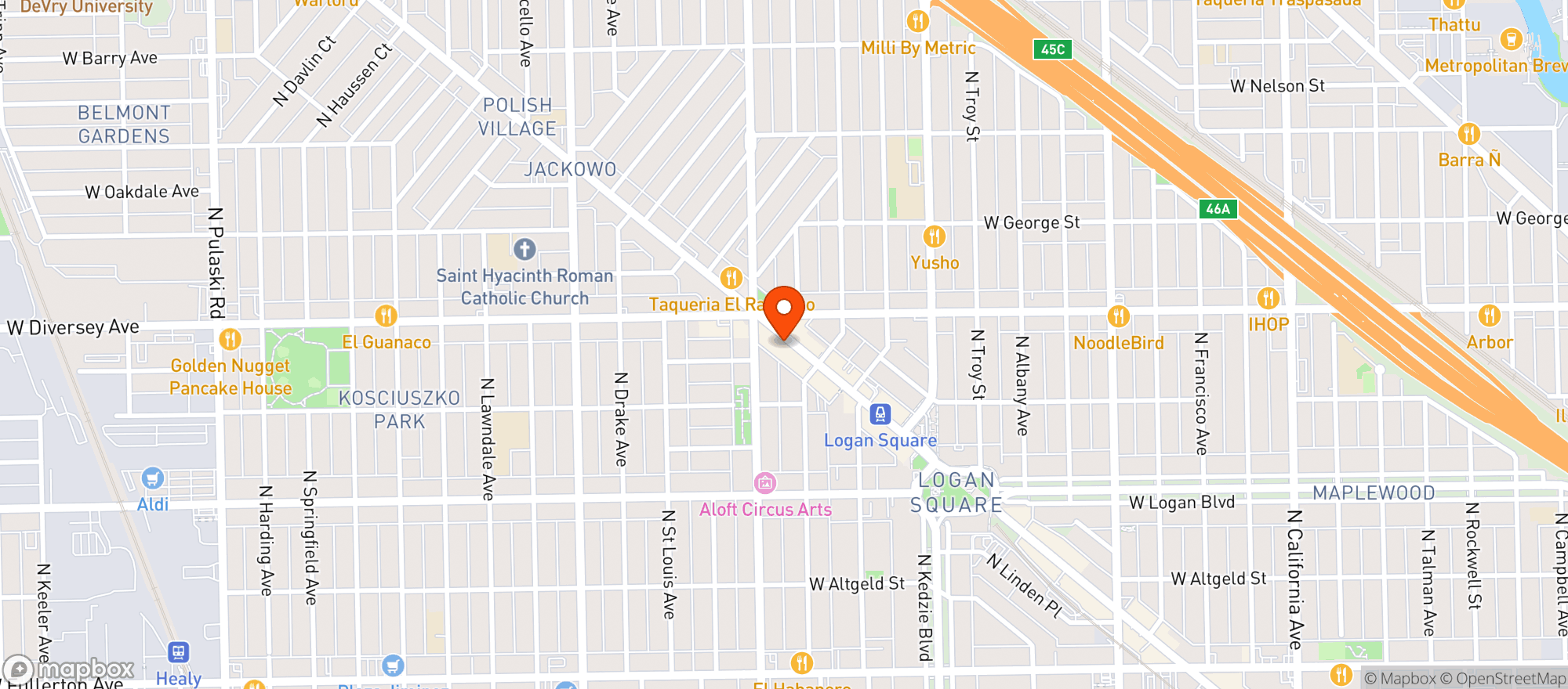Map showing Pinot's Palette Logan Square