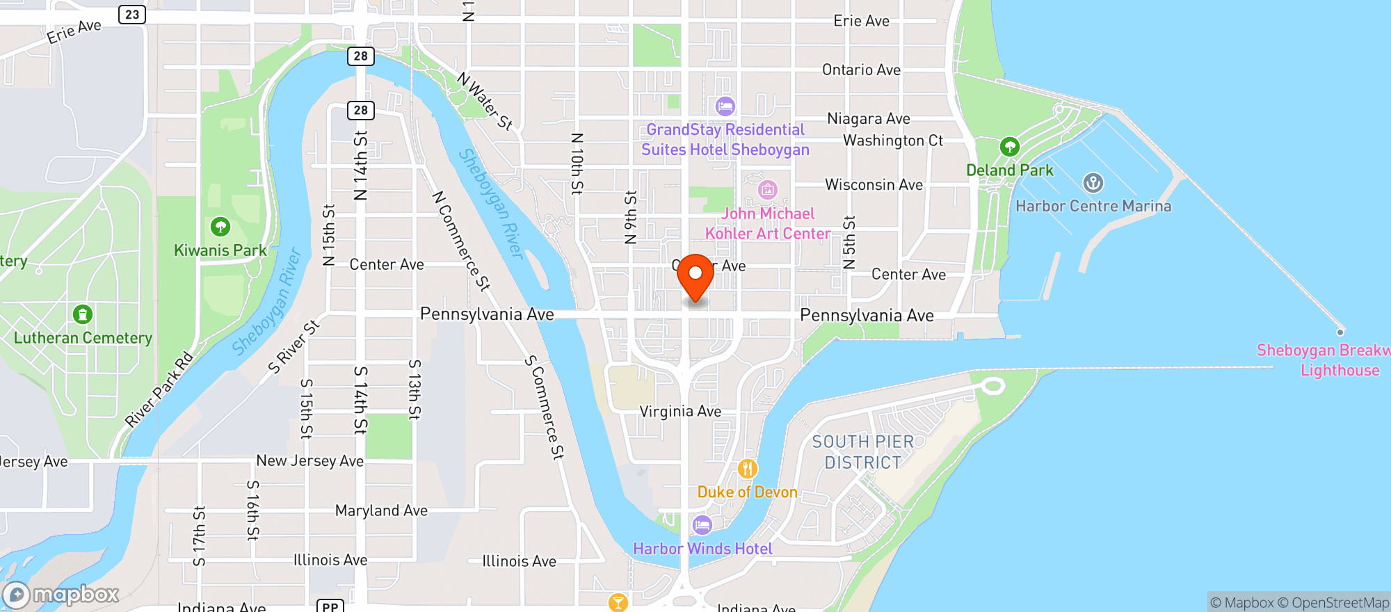 Map showing GreenHouse Sheboygan