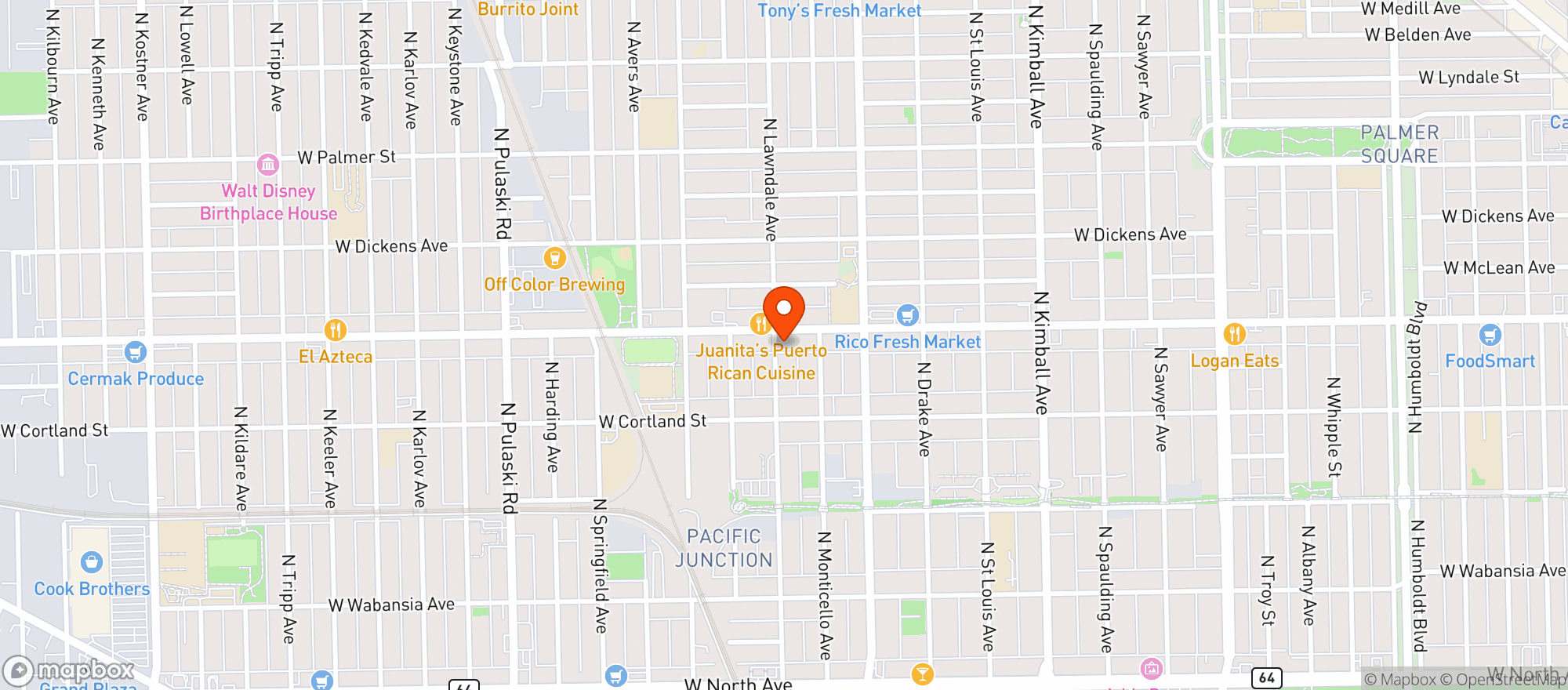 Map showing Weegees Lounge