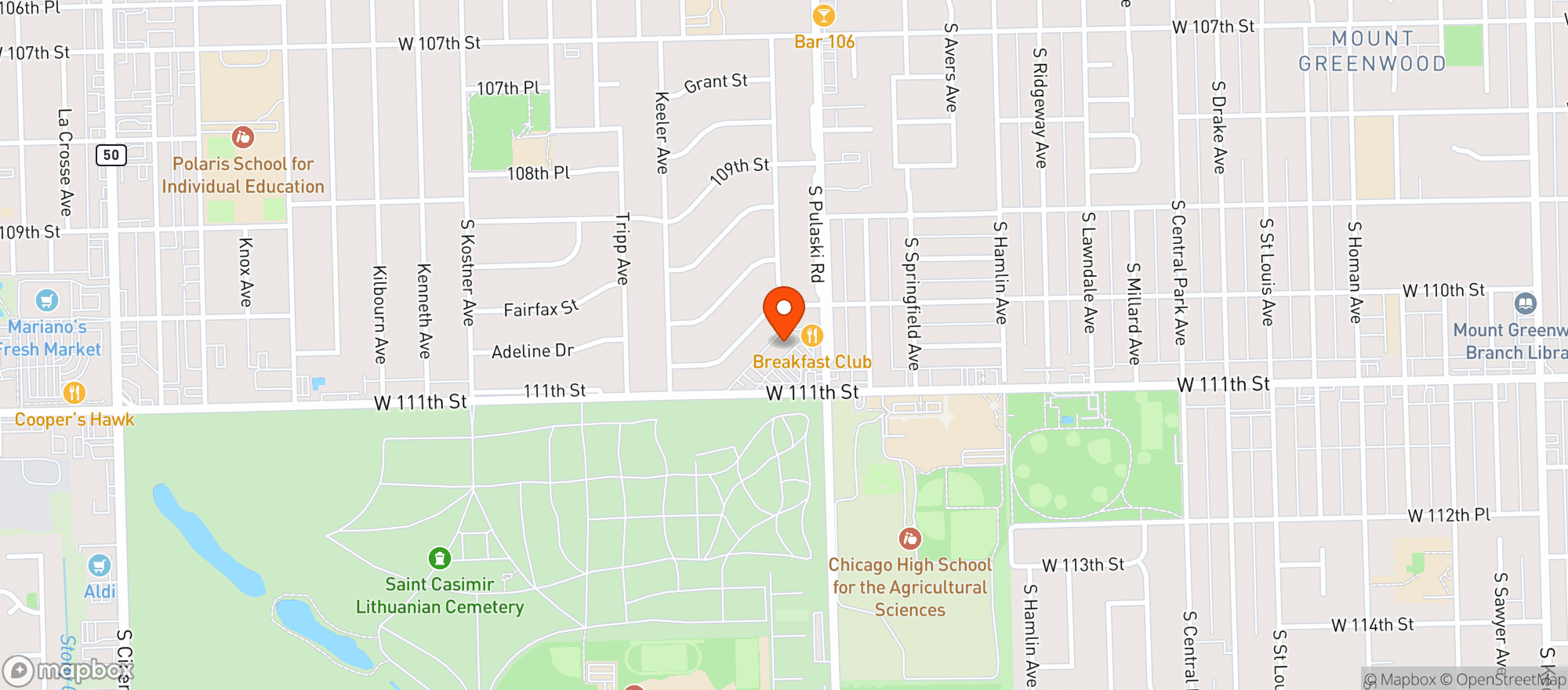 Map showing Birdies Sports Bar & Gril