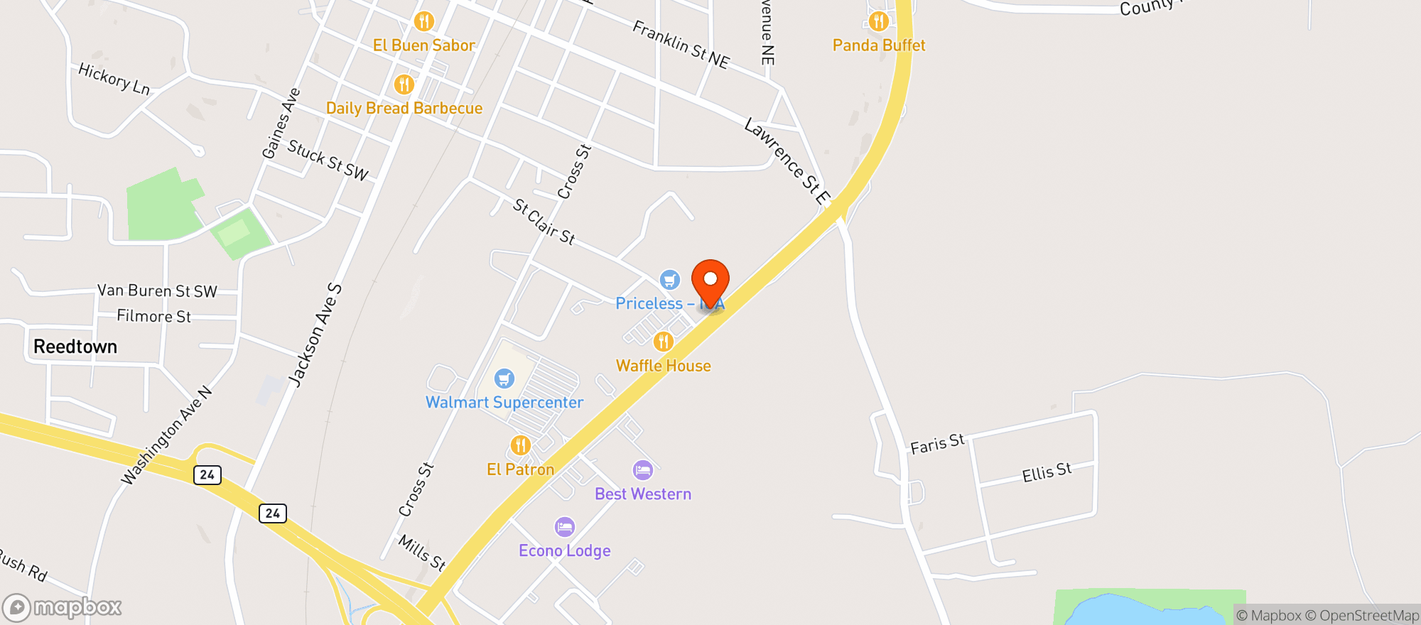 Map showing Thomas Discount Tobacco LLC