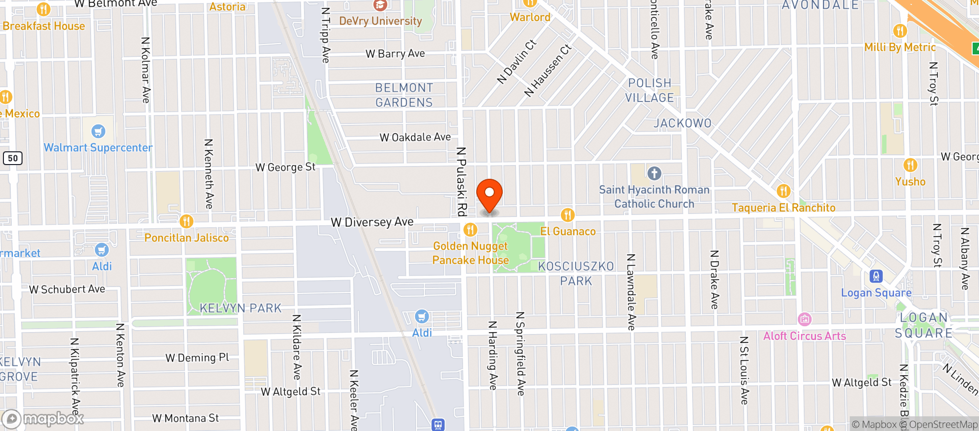 Map showing Binny's #35 Logan Sq