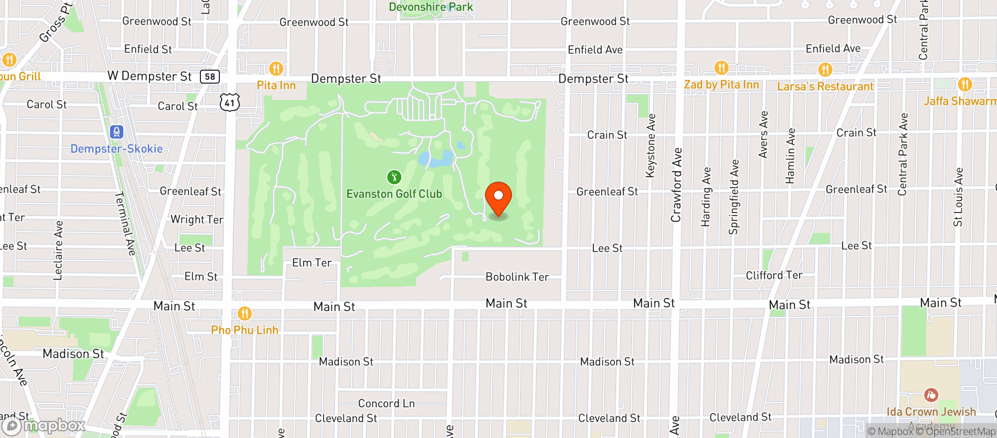 Map showing Evanston Golf Club