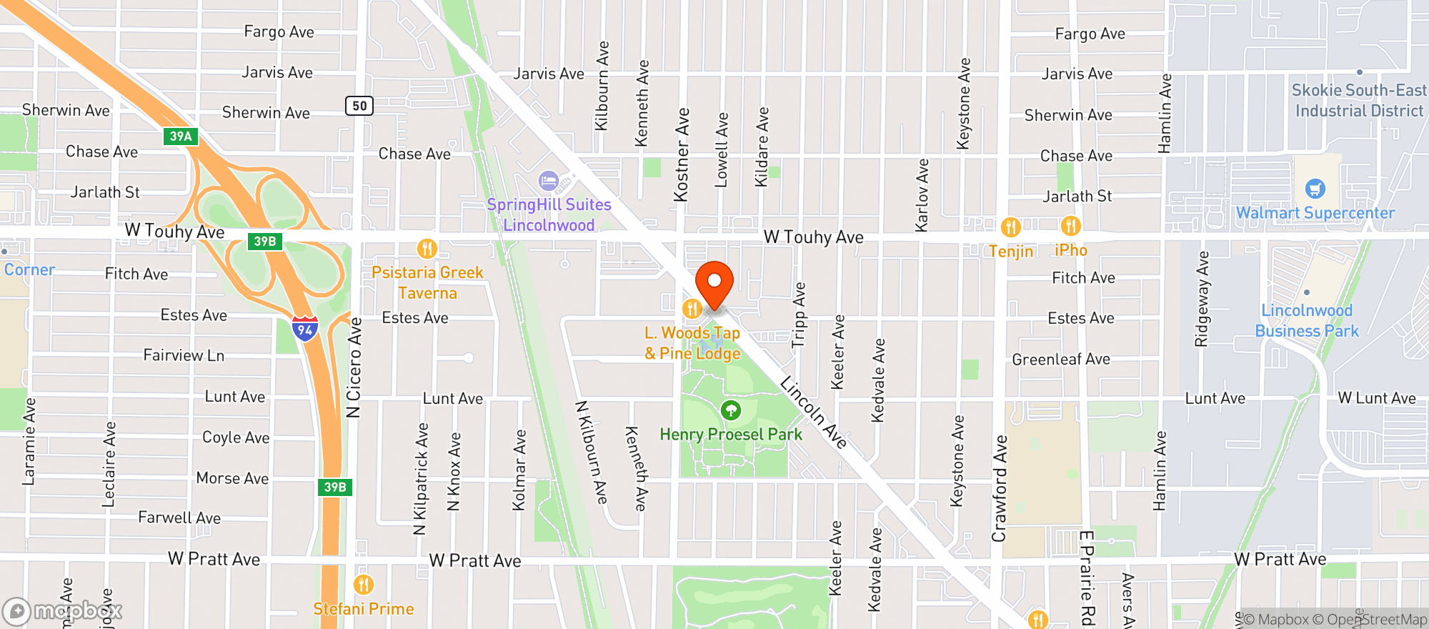 Map showing L Woods Pine Lodge Supper Club