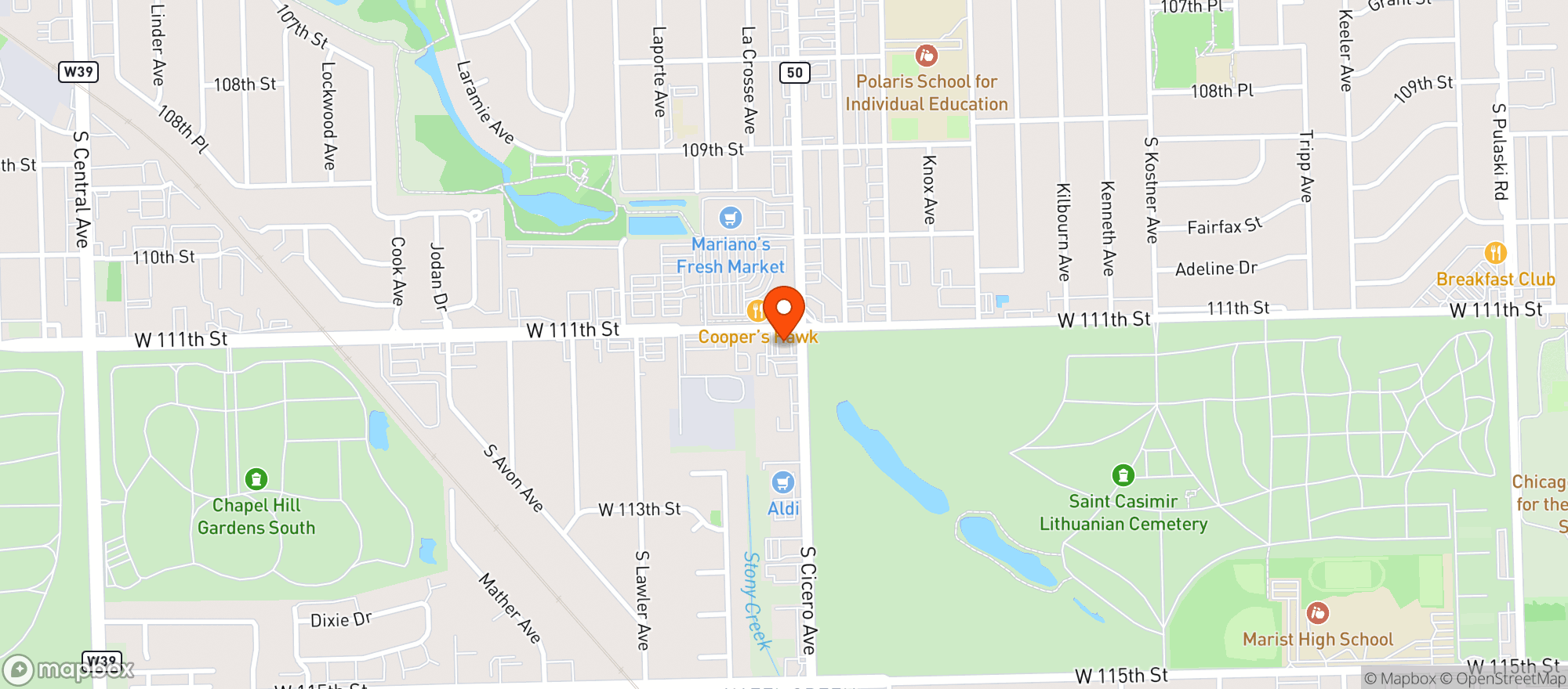 Map showing Mariano's Oak Lawn