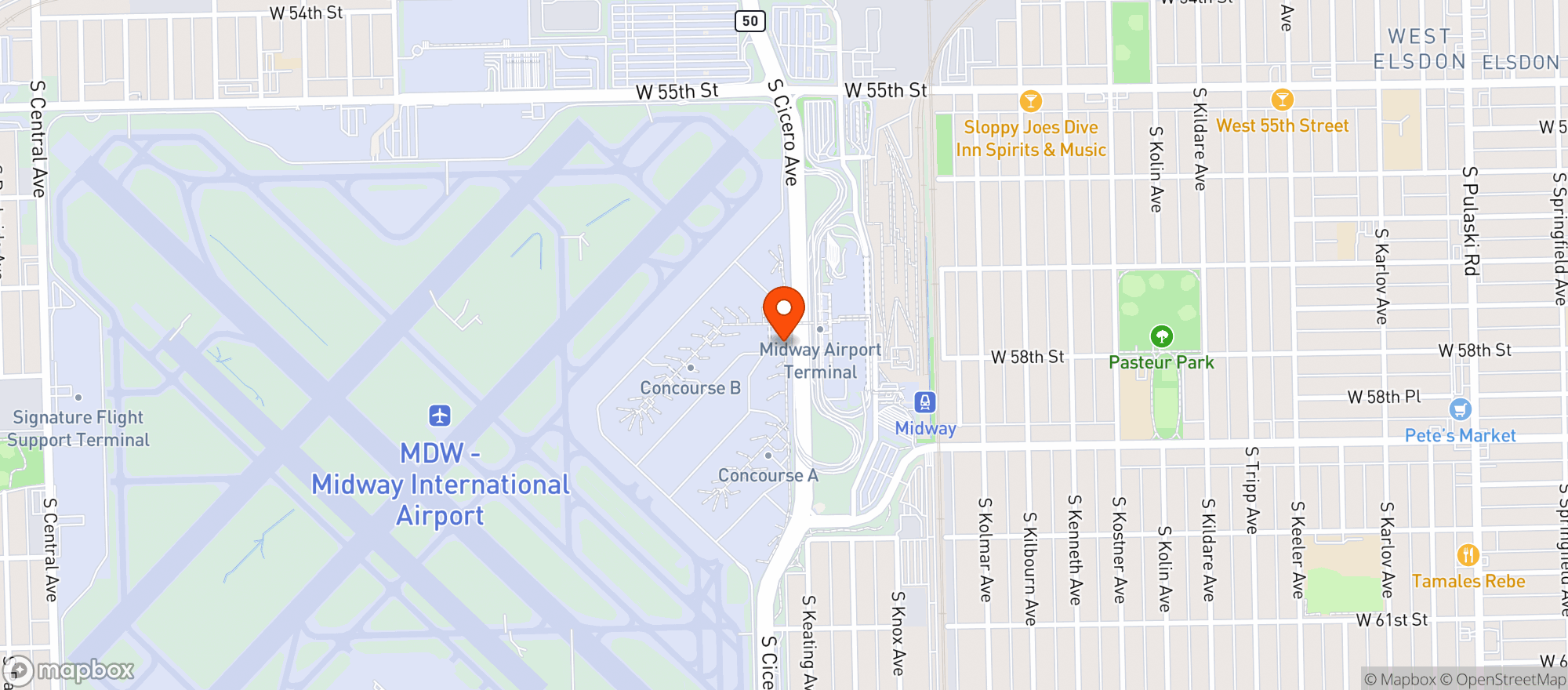 Map showing Midway-Gene S Bistro/Big Bowl/Tallb