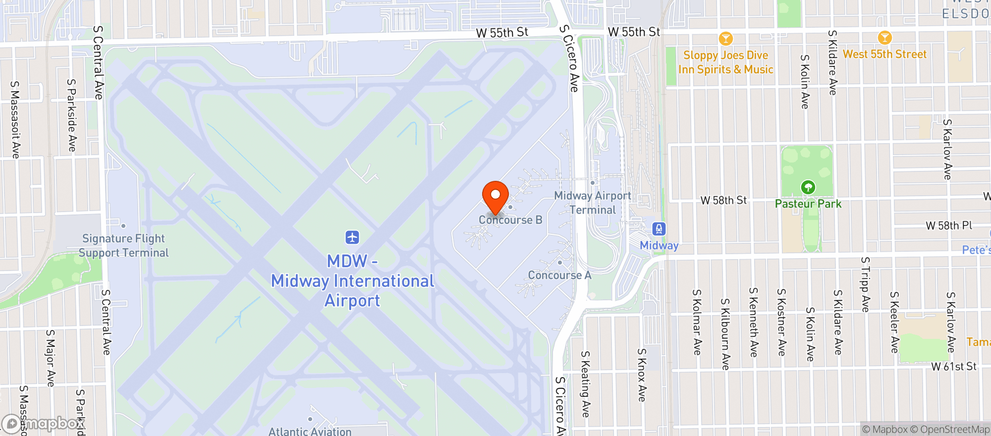 Map showing Home Run Inn Pizza
