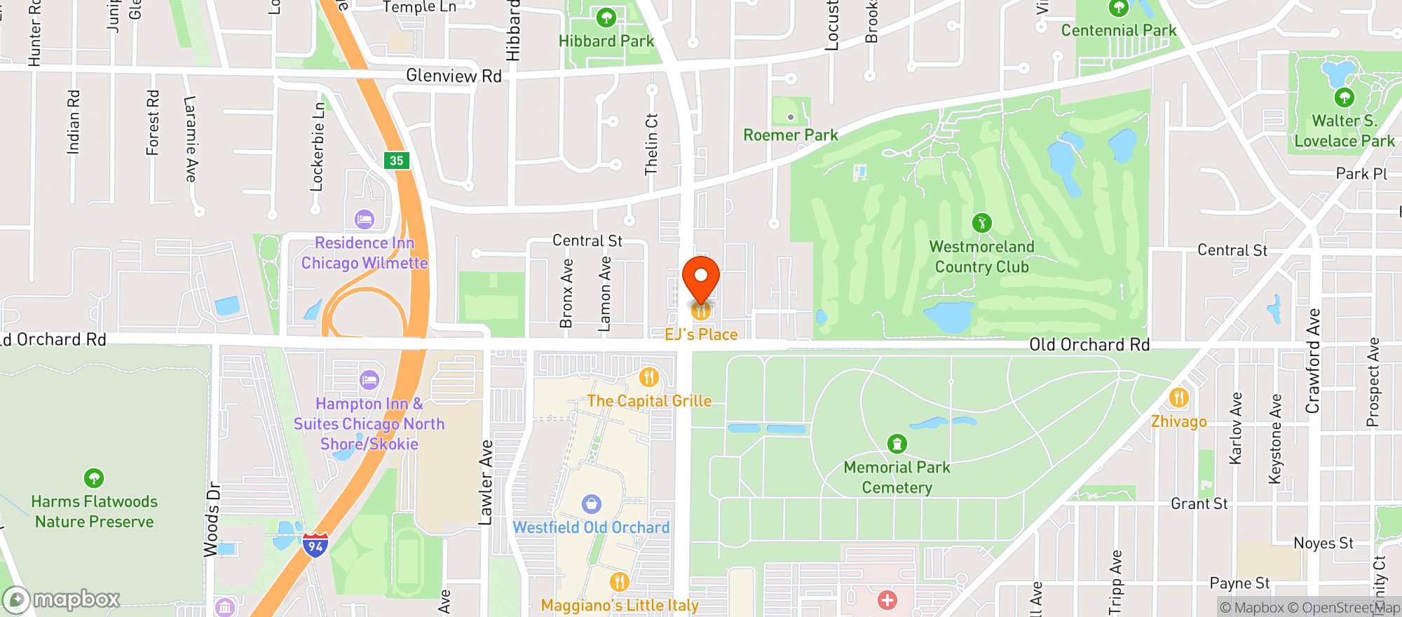 Map showing EJ's Place