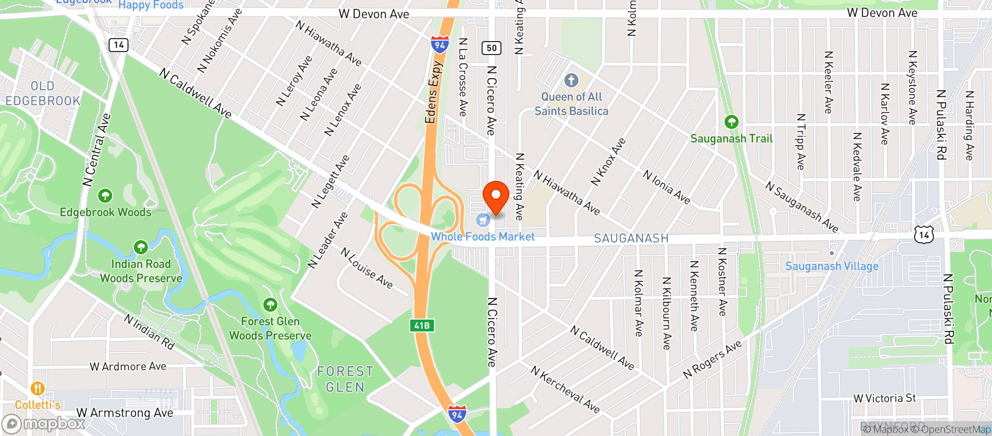 Map showing Whole Foods Market - Sauganash