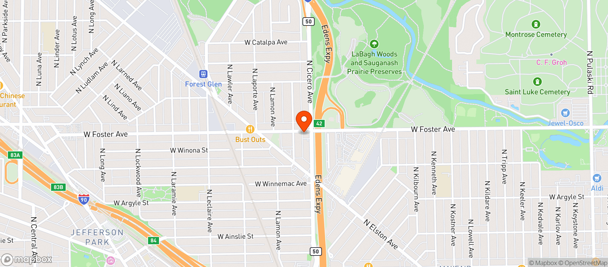 Map showing Edens Food & Liquors