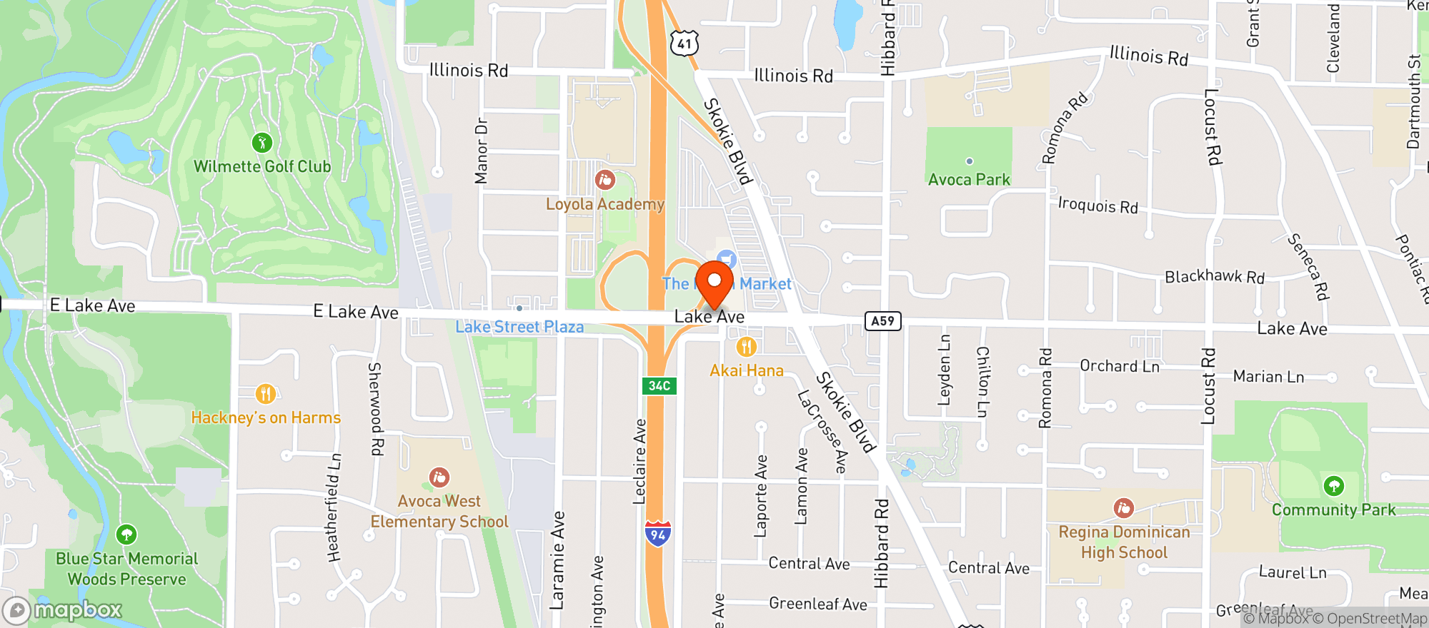 Map showing The Fresh Market on Lake Ave