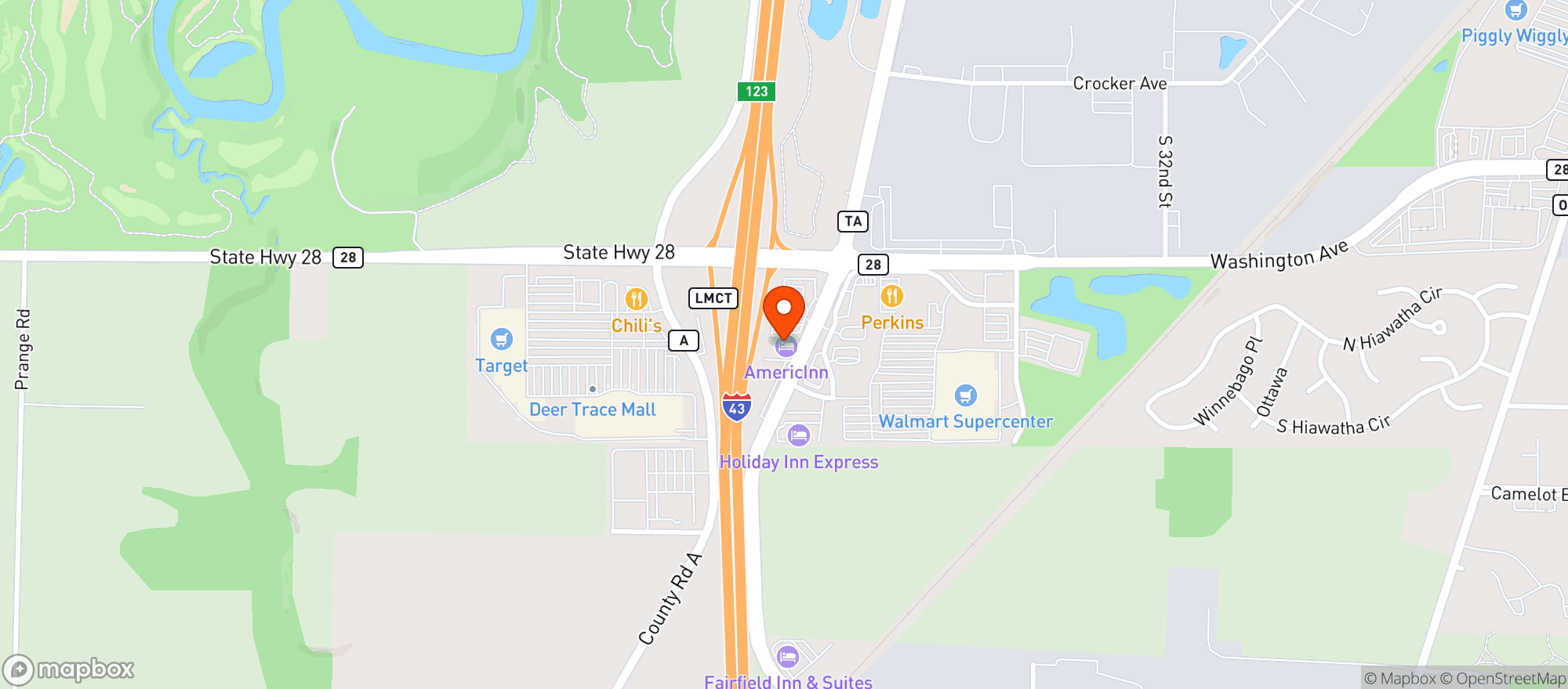 Map showing AmericInn by Wyndham Sheboygan