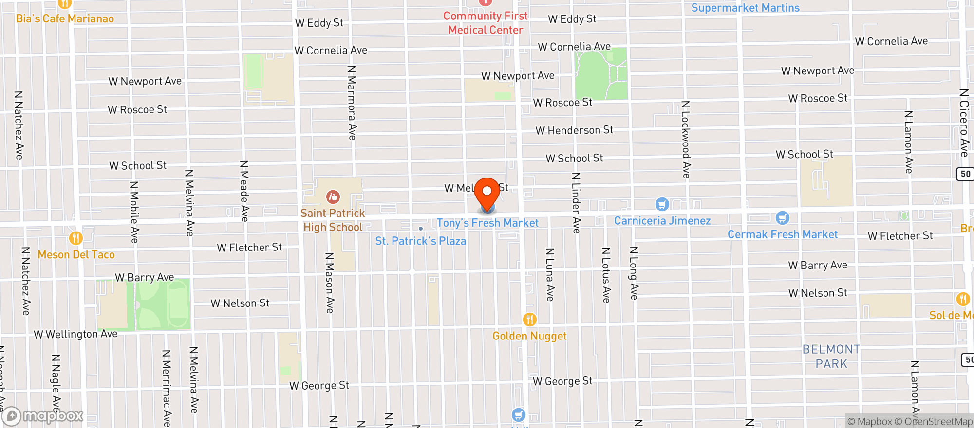 Map showing Tonys Fresh Market