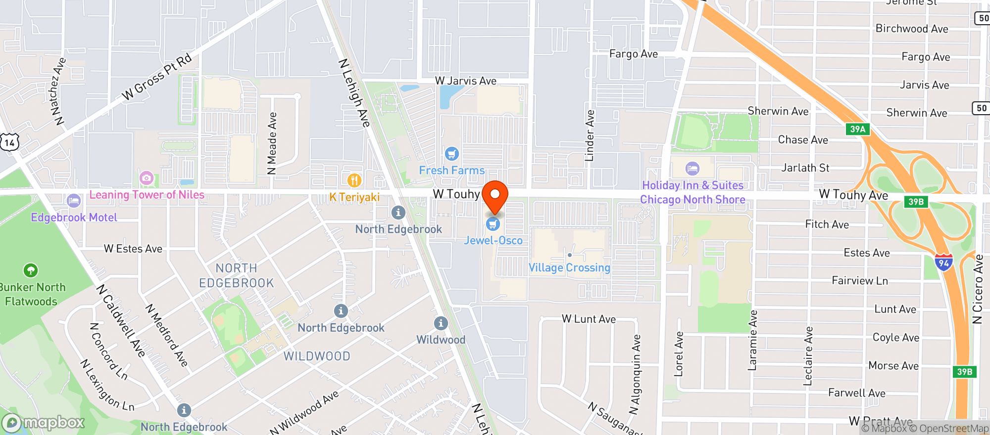 Map showing Jewel Osco #3484- Niles Touhy