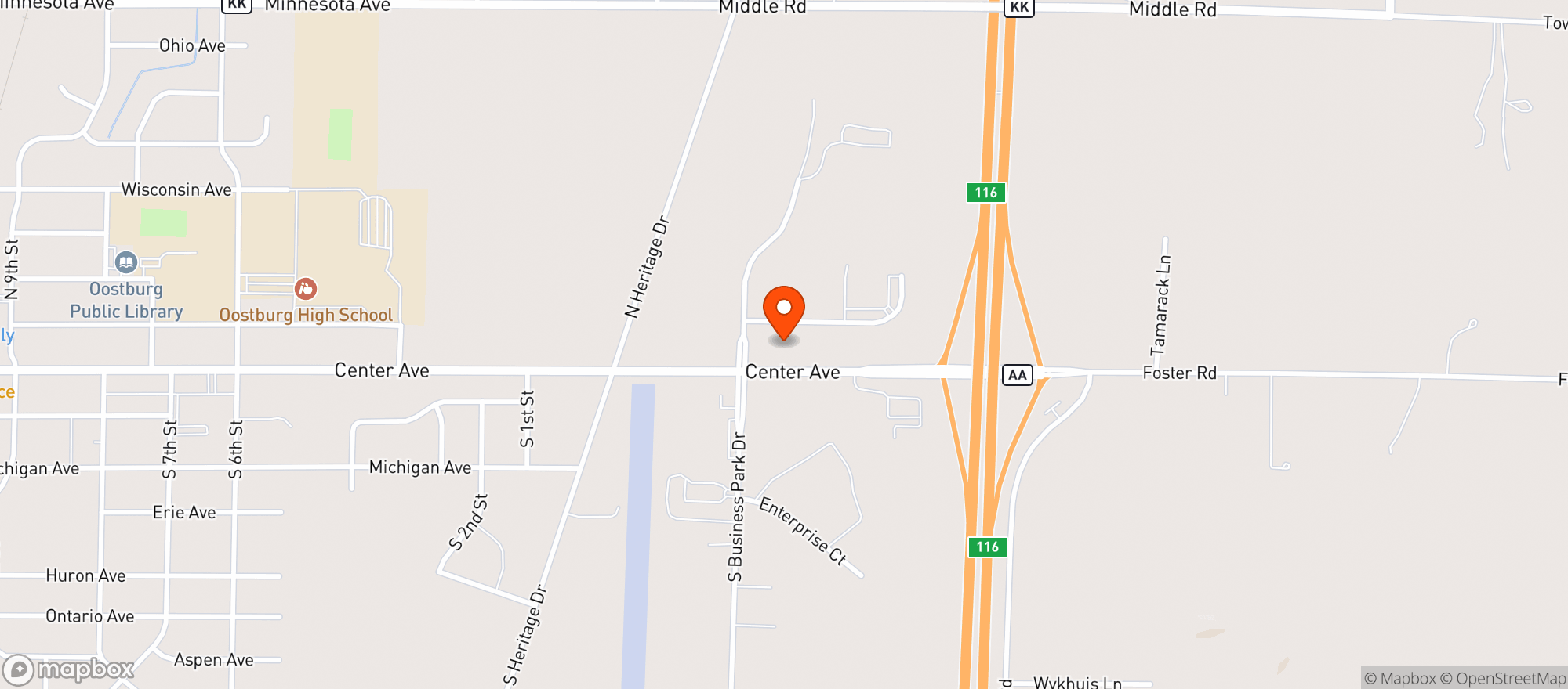 Map showing Kwik Trip #1198- Oostburg
