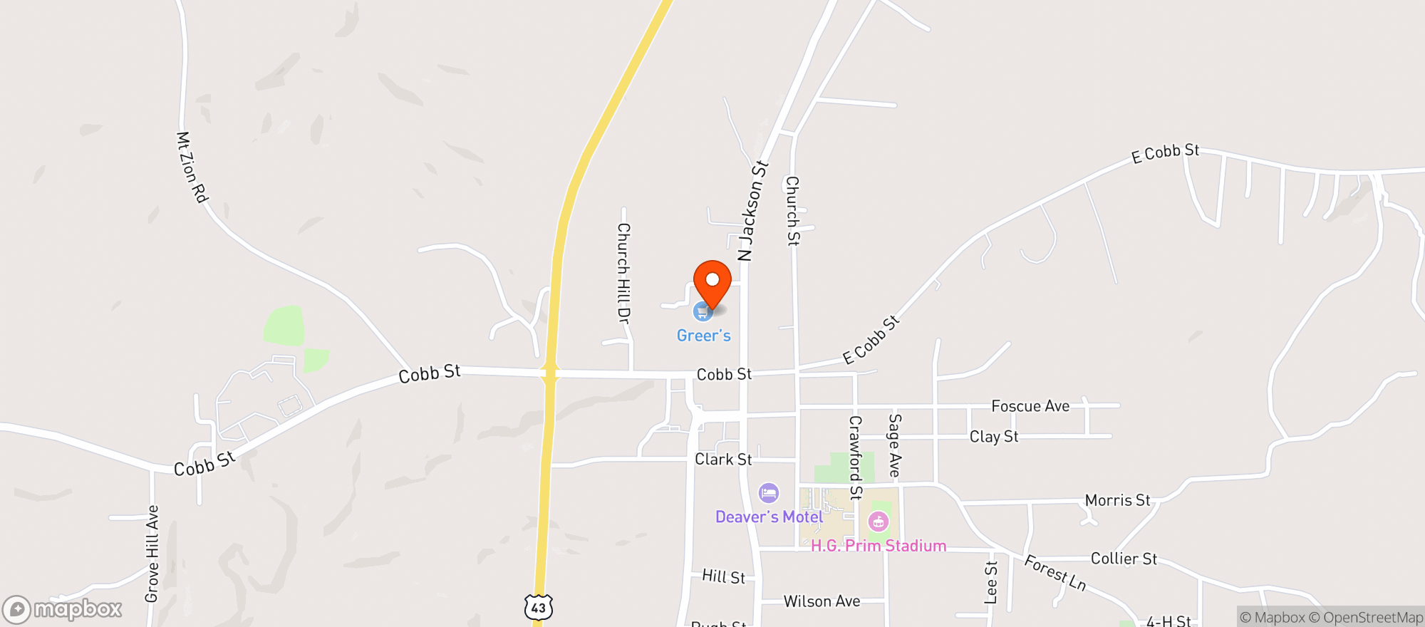Map showing Greer's 50 Grove Hill