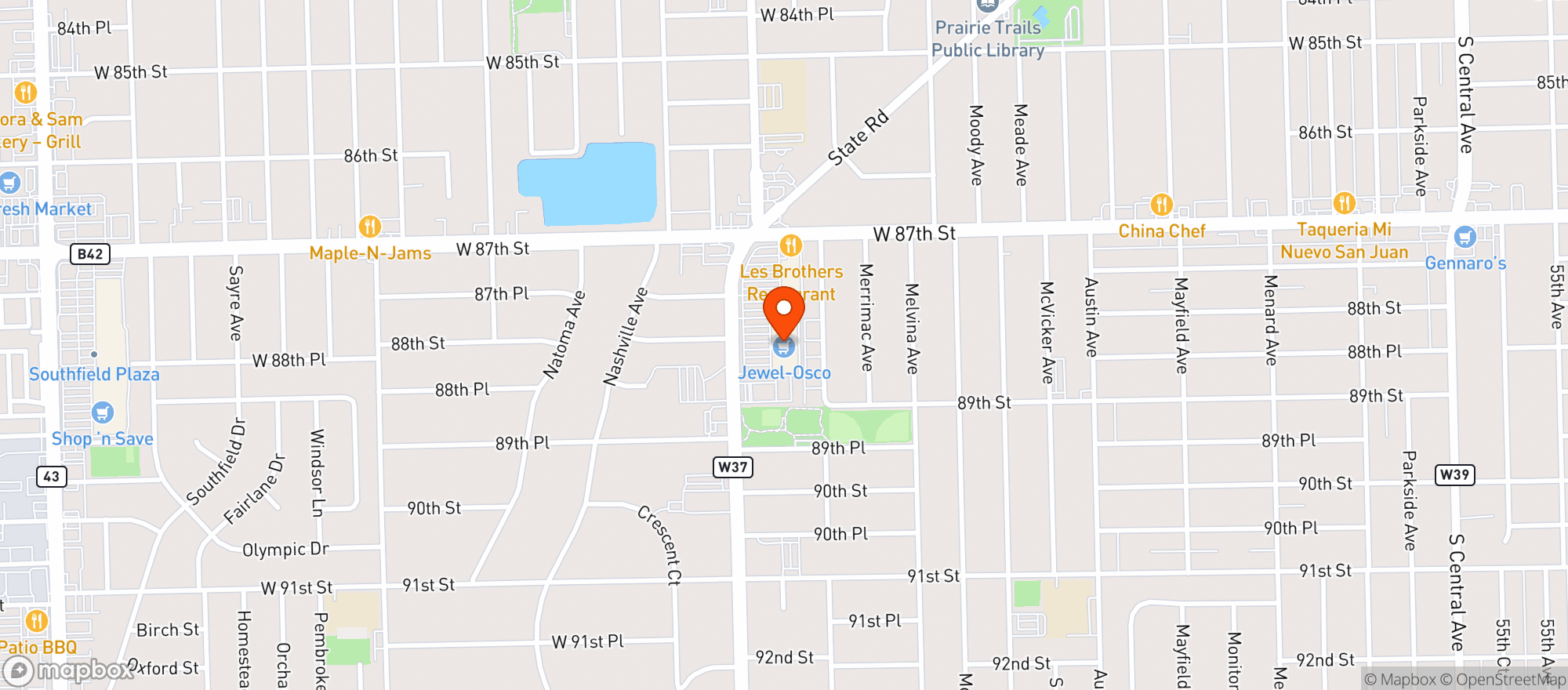Map showing Jewel Osco #0086