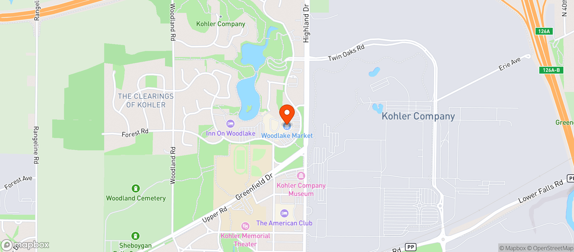 Map showing Woodlake Market