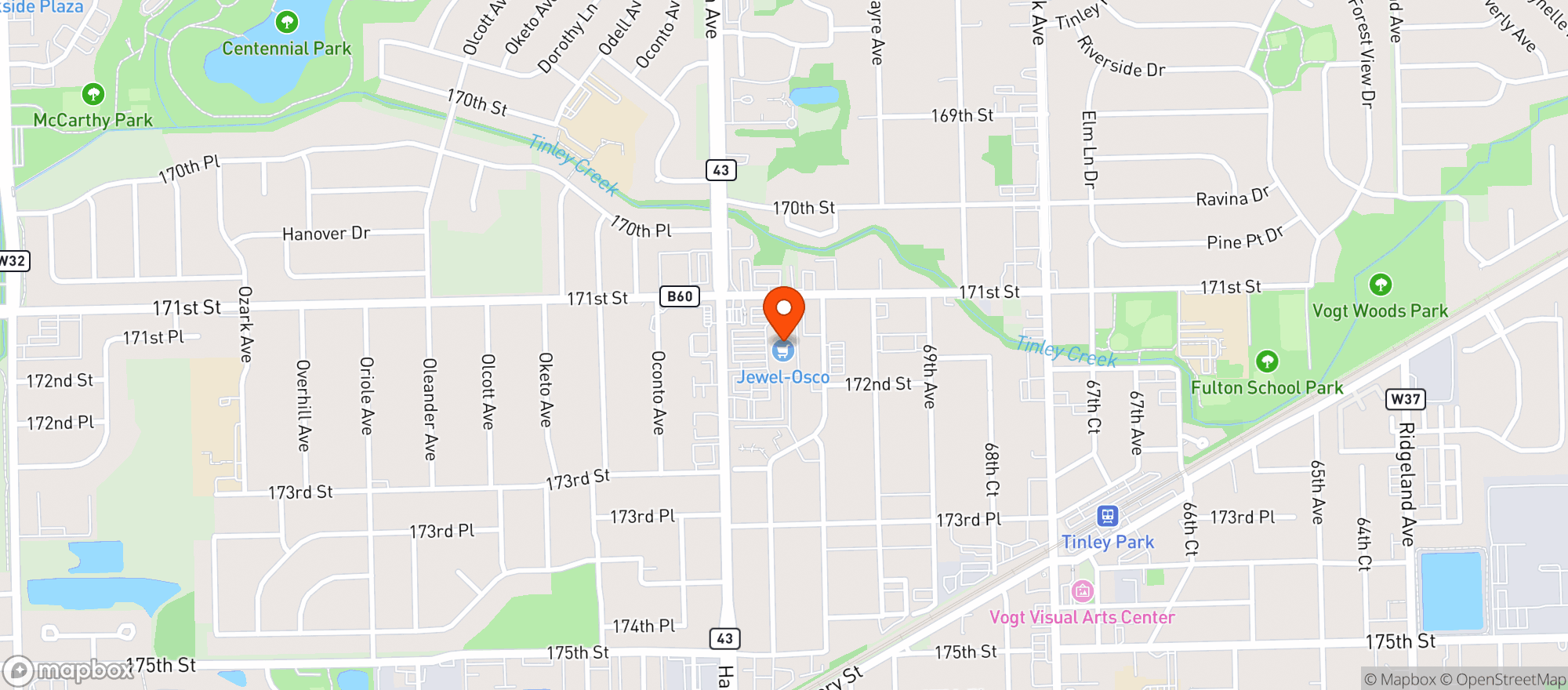 Map showing Jewel Osco #3165- Tinley Park