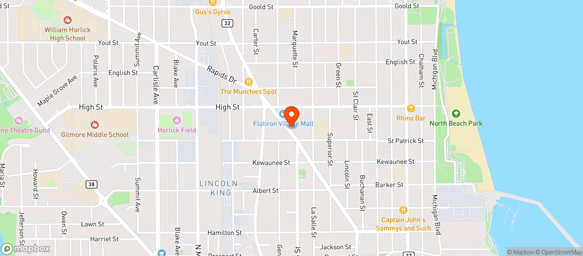 Map showing Olympic Liquor