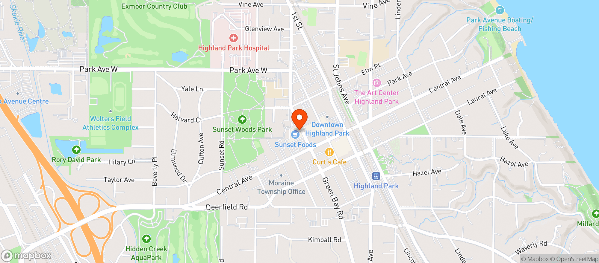 Map showing Sunset Food Mart - Highland Park