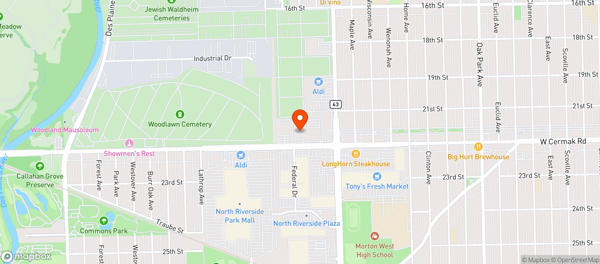 Map showing Binny's Beverage Depot - North Riverside