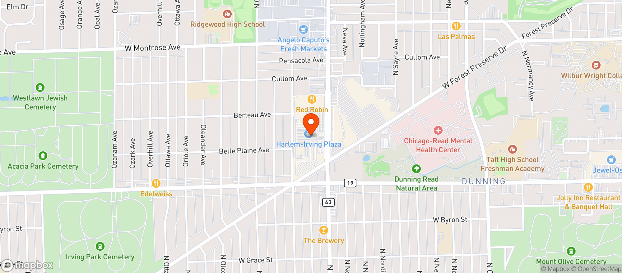 Map showing Plaza Health Foods (A)