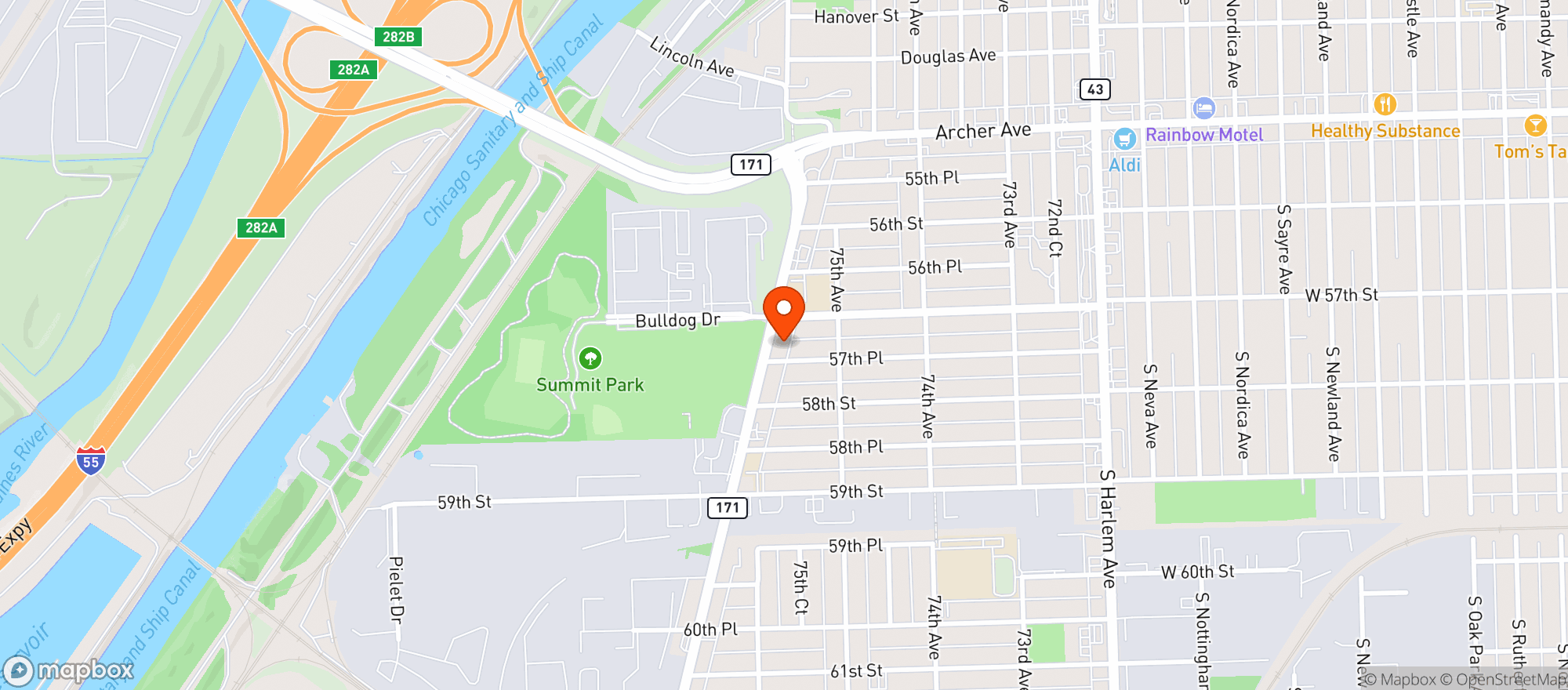 Map showing The Works Pizzeria & Tavern