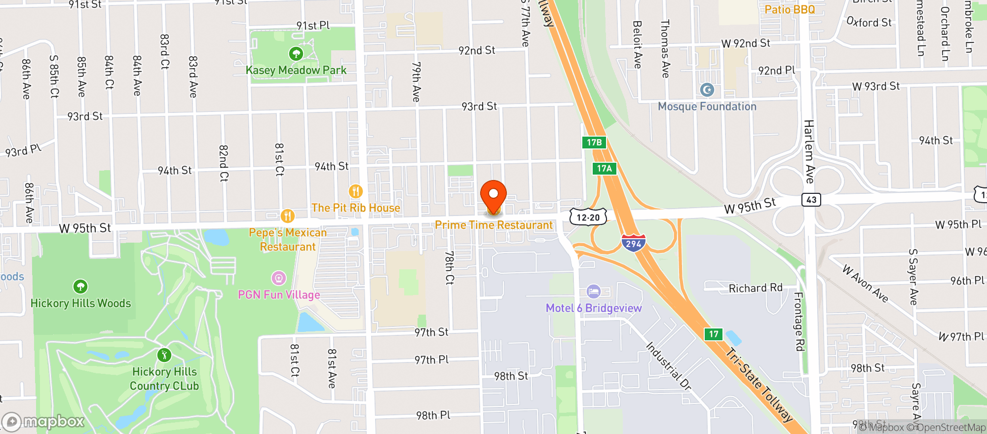 Map showing Prime Time Restaurant